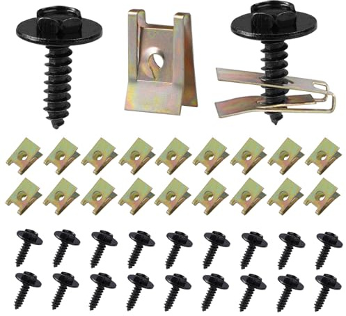 Pack of 40 Tin Nut Screw Nut Clip Kit, Fairing Screw Nuts, Screw Nut Clip Kit, Spring Sheet Metal Nut and U Type Body Screws for Underbody Fender, Wheel Arch Cover