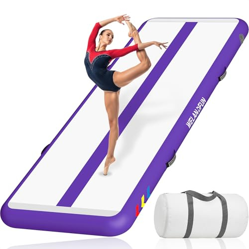 WelandFun Air Training Mats 10ft/13ft/16ft/20ft Inflatable Gymnastics Tumbling Mat 4/6/8 inchs Thickness Mats for Home Use/Gym/Yoga/Training/Cheerleading/Outdoor/Beach/Park wih Electric Air Pump