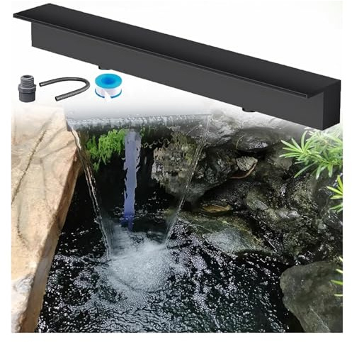 waterfall 20 30 40 50 60 80 100 120 150 180cm Custom Overflow for Waterfall, Patio Backyard Water Feature Decor Pond Fountain Kit Embedded, Stainless Steel Water Falls Box Fitting(Black,20cm Water Out