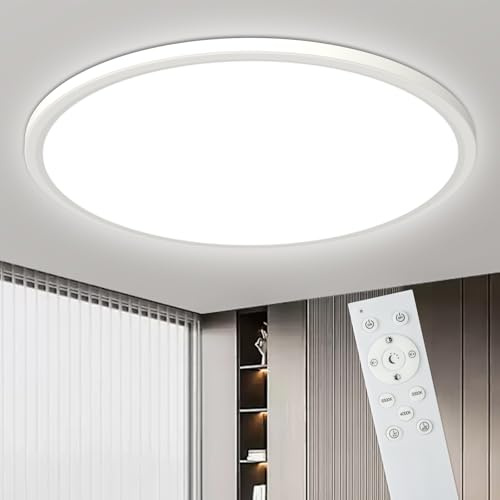 29CM Deckenlampe 24W LED Deckenleuchte Dimmbar 3000-6500K mit Fernbedienung | Rund Led Deckenleuchte Flach, Ultra Dünn Deckenlampe Wohnzimmer Wasserfest Badlampe für Schlafzimmer Badezimmer Küche, Weiß