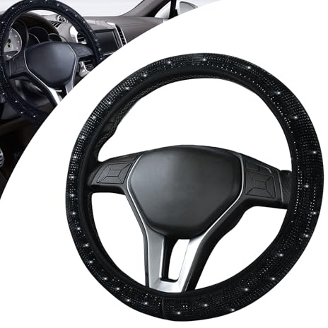 Lenkradbezug,Auto-Lenkradbezug mit glitzernden Diamanten,Universalgröße 37-38CM Anti Rutsch Lenkradabdeckung,Auto-elastischer Lenkradschutz, Autozubehör für die meisten Autos (schwarz)