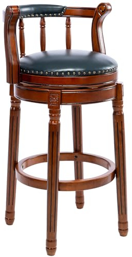 BTYJLEBE Barhocker Echt Leder 360° Drehbar mit Bequeme Kuhfell Gepolstert und Ergonomische Rückenlehne Retro Atürlicher Holzrahmen Vintage für Theke Bar Esszimmer, Oktoberfest Halloween Karneval