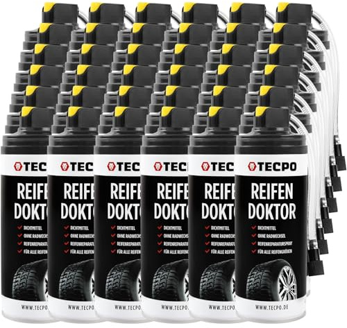 TECPO Lot de 36 flacons de mastic pour pneus de voiture, 400 ml, kit de réparation de pneus de voiture, produit d'étanchéité anti-crevaison – Rapide et sûr sans montage de pneus pour voiture, moto