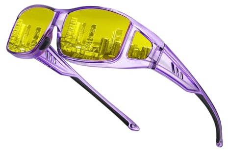 Bircenpro Nachtfahrbrille für Brillenträger Herren Damen: TR90 Nachtsichtbrille für Autofahrer Anti-blend Autofahrerbrille Gelbe Gläser für Klare Sicht Regen Nebel