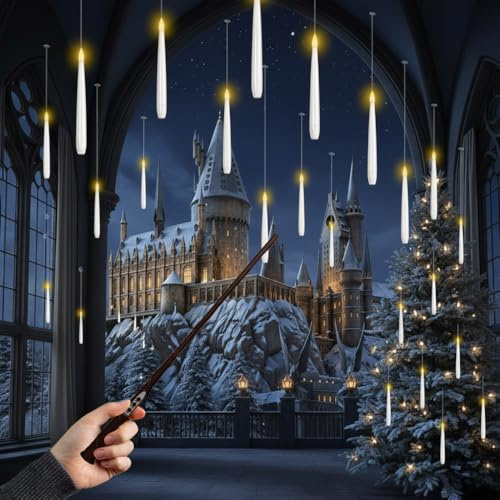 Magische LED-Kerzen mit Zauberstab-Fernbedienung - Batteriebetriebene Stabkerzen mit Timer-Funktion - Flackernde Deko für Halloween, Weihnachten & Fantasy Motto-Partys (Weiß, L: 15 cm - 10 Kerzen)