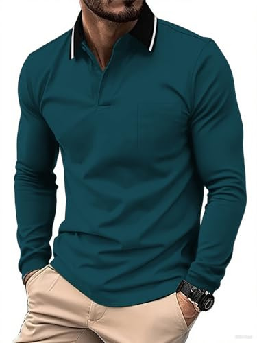 zitysport Poloshirt Langarm Herren Golf Atmungsaktives Schnelltrocknend Funktionsshirts T Shirts für Männer Sport Shirt Regular Fit Polohemd Langarmshirt Männer mit Brusttasche