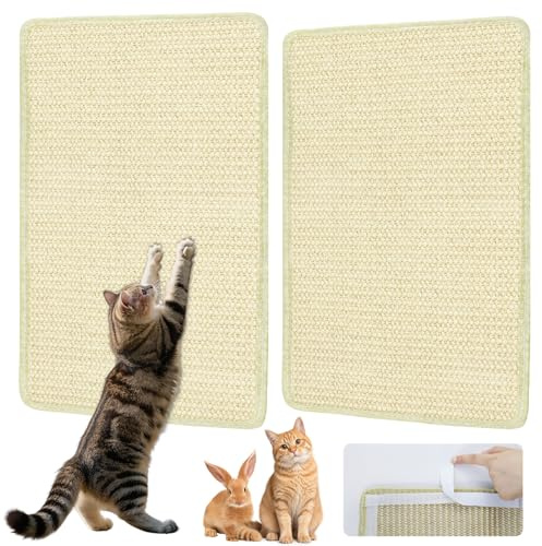 2 Stück Sisal Kratzmatte für Katzen & Kaninchen, 50cm x 25cm Sisalteppich, Selbstklebende Kratzbrett Wand, Möbelschutz Kratzpad, Abriebfest & Wiederverwendbar