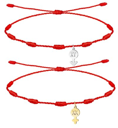 cotigo – Pack de 2 Pulseras Ajustables Sol y Luna para Pareja y Amistad, Hilo Rojo con Colgantes de Acero Inoxidable, Regalo Original de Amor, San Valentín y Cumpleaños