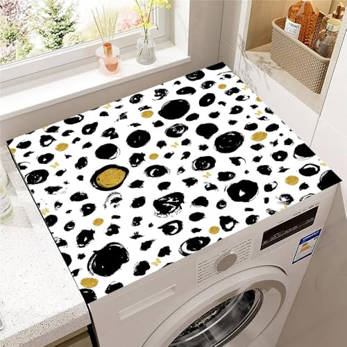 Hearda Housse Machine a Laver Motif à Pois, Dessus Tapis Lave Linge Antidérapant, Housse de Protection pour Machine à Laver Top, Tapis de Protection pour Dessus Sèche-Linge (Noir Blanc,30x40cm)