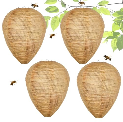 4 Pièces Faux Nid De Guepe,Faux Nids De Frelons,Nid De Guêpe Artificiel,Leurre De Nids De Guêpe,Suspendu Faux Nid De Frelons,Empêche la Construction De Nids,Idéal pour Terrasse,Jardin Et Pergola