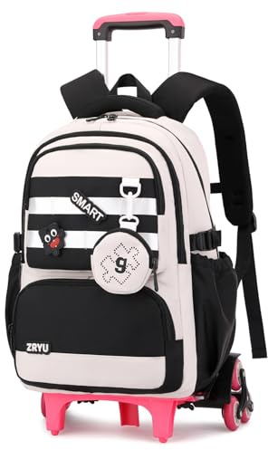 Tanou Schulrucksack Trolley für Mädchen, Lässiger Schulranzen mit Rollen | 30L, Abnehmbar Trolley Schultasche Teenager Mädchen für Grundschule Gymnasium, 3. bis 9. Klasse, Schwarz
