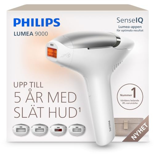 Philips Lumea 9000 IPL-hårborttagningsenhet – långvarigt slät hud, professionellt alternativ till laserhårborttagning, medicinskt säker, 4 tillbehör för kropp, ansikte, bikini och armhålor, BRI983/00