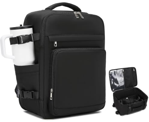 KONO 40x30x20 Handgepäck Rucksack, Ryanair Untersitz Reiserucksack, Schwarz | 180° Vollöffnung, Gepolstertes 15,6-Zoll-Laptopfach, Verstecktes Rückfach, Nassfach, Wasserabweisend, Damen Herren