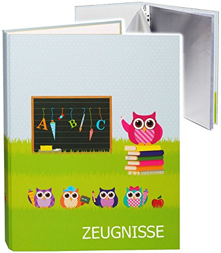 alles-meine.de GmbH A4 - Ordner - Zeugnisse__ Eule - Schule mit Tafel - incl. Einsteckseiten - ERWEITERBAR - Ringbuch/Sammelordner - Zeugnismappe & Dokumentenmappe A 4..