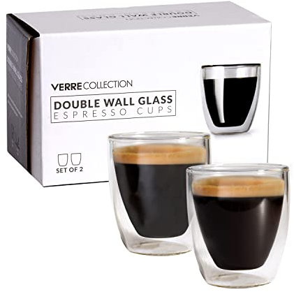 Verre Collection Double Wall Glass Espresso Latte Cappuccino Mug, Coffee Cup | Set of 2 (2, 2.7 oz) (80 ml)