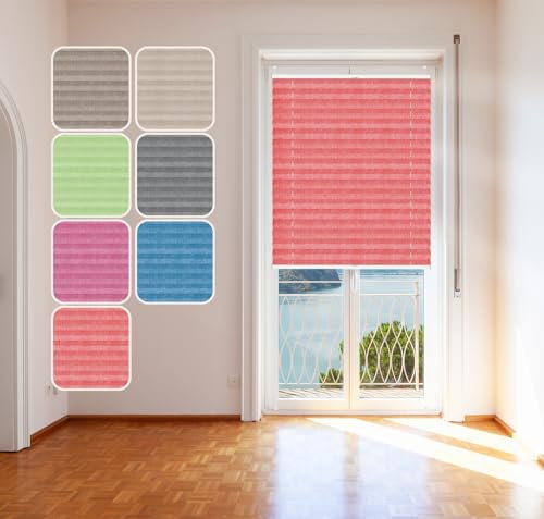 DomDeco Plissee Rot 75x220cm mit Alu-Profil, Stoff in Jeans-Optik, KlemmFix Halterung ohne Bohren, Melange