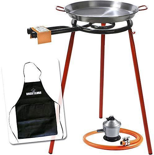 Bricolemar Paellero 35cm a Gas Garcima + Kit (Juego de Patas para paellero + Paellera 40 cm + regulador de butano + Manguera homologada Kabra + Delantal económico de Regalo)