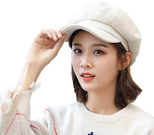 TMEOG Damen Baskenmütze Barett Mütze mit Visor, Beige