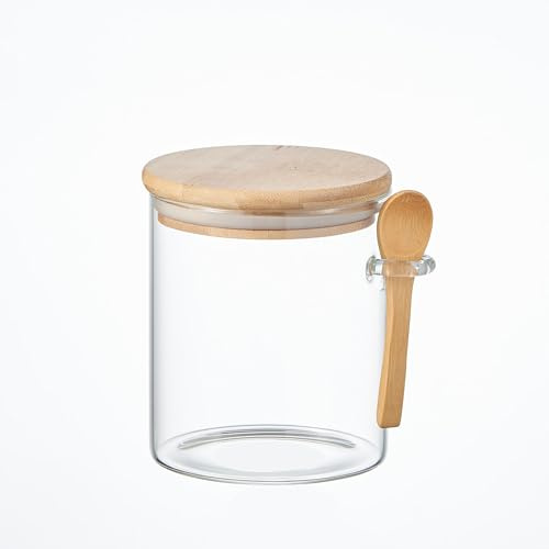 ORNAMI Airtight Glass Pantry Storage Canister Jar with Bamboo Lid & Spoon | BPA-Free, Clear Kitchen Organisation Jar - (1, 0.8L, Round)