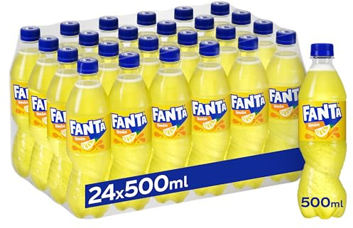 Fanta Limón Refresco Bajo en Calorías Pack 24 x 500 ml | Bebida de limón, bajo en calorías, con zumo de fruta, excelente para comidas, fiestas y reuniones