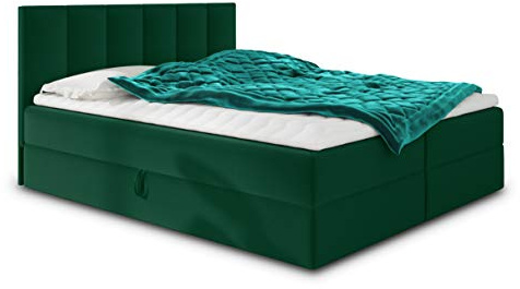 Sofnet Boxspringbett Star mit Topper, Bonell-Matratze und 2 Bettkästen, Doppelbett, Polsterbett, Bett, Bettgestell, Stilvoll, Schlafzimmer, Velour oder Webstoff (Grün (Kronos 19), 180 x 200 cm)