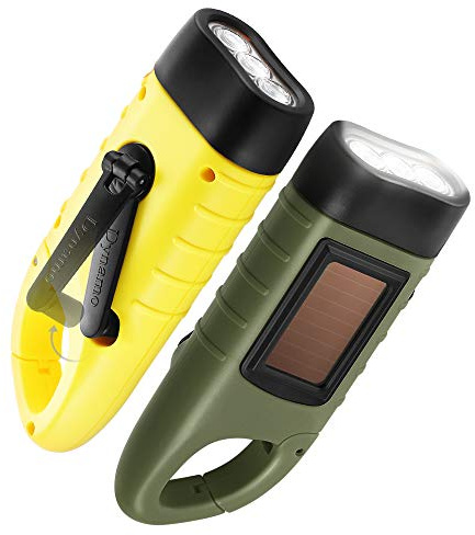GeeRic Lot de 2 lampes de Poche à Energie Solaire à Manivelle Rechargeable LED Lampe de Poche D'urgence Torche de Survie Mousqueton à Dégagement Rapide Lampe de Poche Dynamo pour Sports de Plein