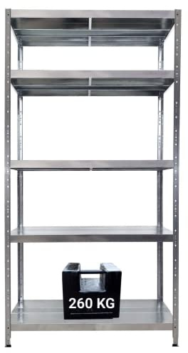 GRIMA Scaffale Metallo Zincato 5 ripiani - 100x40x195 cm (260 kg per ripiano, totale 1300Kg) scaffali in metallo per garage pesi, scaffalature, scaffale professionale in metallo, Sistema ad incastro