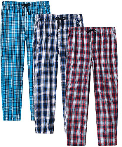 MoFiz Herren Schlafanzughose Baumwolle und Polyester Pyjamahose Lange Karierte Freizeithose Loungehose Nachtwäsche