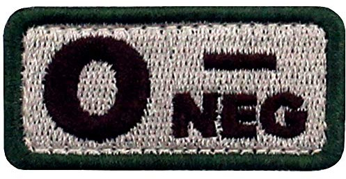 EmbTao negativ blodtyp taktisk O-typ lapp broderad moral applikation fästande krok och ögla emblem – kaki & grön – 5 x 2,5 cm