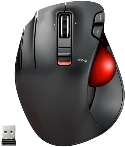 Elecom EX-G Left-Handed Trackball Mouse, 2.4GHz Wireless, Thumb Control, 6-Button Function, Ergonomic Design, Red Ball, Windows11, macOS (M-XT4DRBK-G)