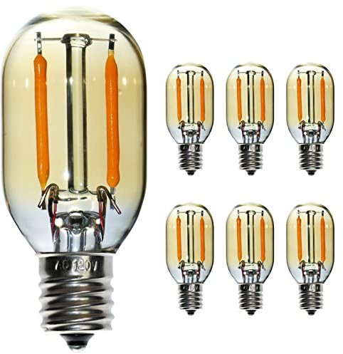 FANNIS 6 Pack T22 LED Night Light Bulbs, E12 Candelabra Bulb 10 Watt Equivalent, 10000+ Hours 2200K Amber Warm Light Bulb, 1W Low Wattage Replacement Bulbs for Lava Salt Lamp Decorative String Lights