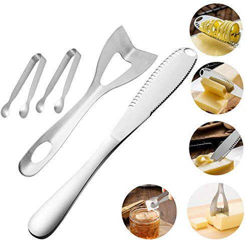 Linwnil Couteau à beurre multifonction en acier inoxydable avec bord dentelé et poignée ergonomique, gadgets de cuisine 3 en 1