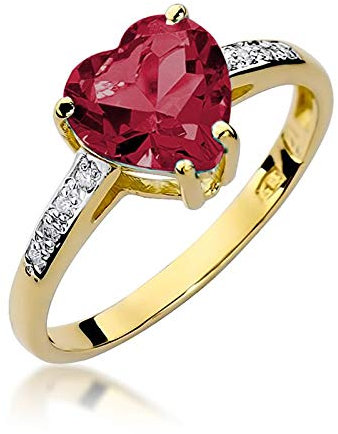 Damen Ring 585 14k Gold Gelbgold echt Rubin Edelstein Diamanten Brillanten