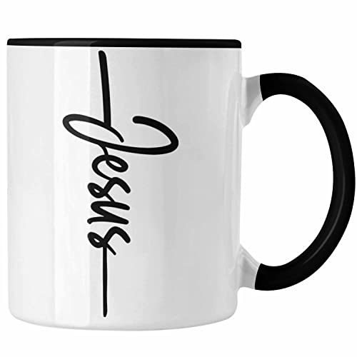 Trendation - Jesus Christus Tasse Bibel Geschenk Kreuz Glauben Kirche Christliche Geschenkidee (Schwarz)