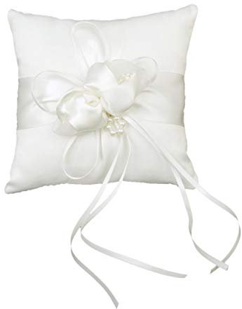 BESPORTBLE Ringkissen Weiß Satin Ringträgerkissen Mit Blütenknospen Und Kunstperlen Für Hochzeit Zeremonie Inklusive Bändern Für Ringträger Pagen