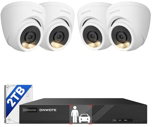 ONWOTE 8 Channel NVR PoE Security Camera System, 4X 6MP Wired Outdoor IP Cameras, AI Human Vehicle Detection Tigger Color Night Vision, 122° FoV, 8CH 4K 8MP NVR 2TB, CCTV Kit for Home Businesses