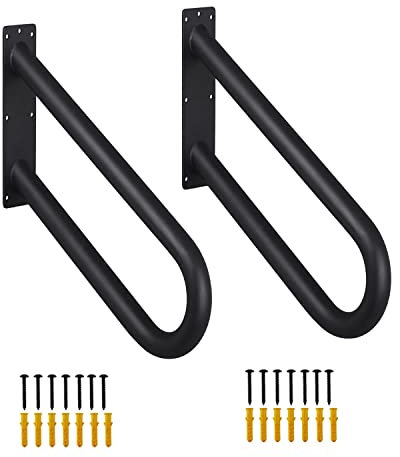 VANROUG 2 Pack Handrails for Outdoor Steps Wall Mounted Step Handrails Heavy-Duty U-Shape Indoor Outdoor Hand Railings for 1-3 Step Stair Handrails, Black, (YYE-UXingFS)