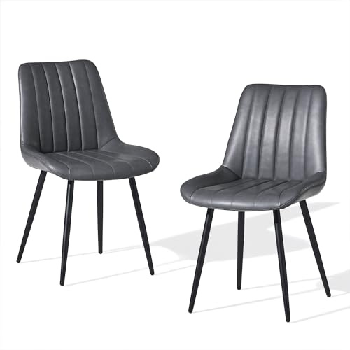 CLIPOP Esszimmerstühle 2er Set mit Metallbeinen, Küchen Stühle für Esszimmer Büro Restaurant (Kunstleder Grau, 2er Essstühle)