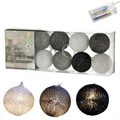 Cepewa LED Lichterkette Wattebausch Ø 6 cm weiß grau schwarz Leuchtkugeln 1 x Wattebausch Ø 6 cm weiß grau schwarz