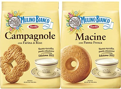 Mulino Bianco Biscotti Frollini Campagnole, Colazione Ricca di Gusto, 700g & Biscotti Frollini Macine con Panna Fresca, Colazione Ricca di Gusto, 800g