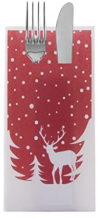 Sovie HORECA Besteckserviette MARVIN in Bordeaux aus Linclass-Airlaid, 40 x 40cm, 1/8 Falz, 75 Stück, weihnachtliches Design mit Hirsch, Schneeflocken und Tannenwald, festliche Tischdekoration