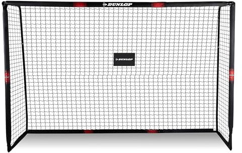 Dunlop Fußballtor - Fußballtor 300 x 200 x 120 cm - Fußball Tor - Fußballtore für Garten Kinder und Erwachsene - Fußball Trainingszubehör für Innen und Außen - Kunststoff - Schwarz/Rot