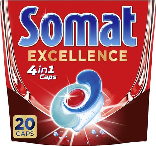 Somat Excellence 4in1 Caps (20 Caps), schnellauflösende Spülmaschinentabs, Somat Caps für exzellente Reinigung & Glanz sogar im Eco-Programm & bei niedrigen Temperaturen