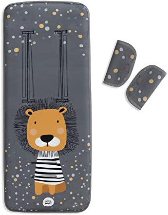 Interbaby Colchoneta Silla Paseo Universal para Verano | Transpirable y Cómoda | Funda Carro Bebe 100% Algodón, 84x34cm, Protectores para Arnés | Funda Silla Paseo León