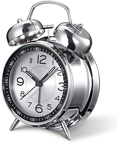 A5 Sveglia silenziosa da comodino, senza ticchettio, struttura in metallo, design retrò vintage, con doppia campana, perfetta per chi dorme pesante, per bambini e camere da letto, analogico al quarzo