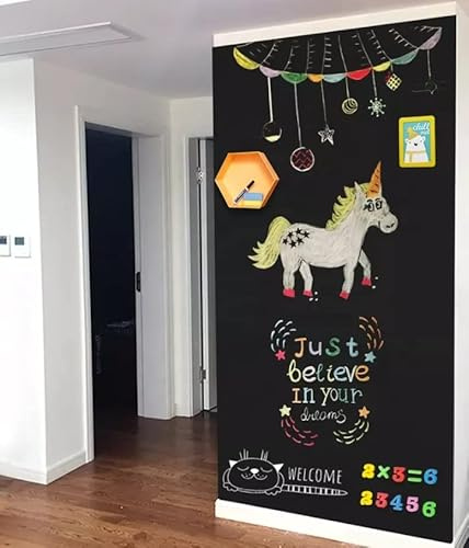 Kreidetafel Memotafel Tafelfolie |100 cm 18 Varianten | schwarz grau | PVC-FREI | Magnettafel | beschreibbar, abwischbar, magnetisch, selbstklebend | Für Kreide & Kreidestifte (schwarz, 200x100cm)