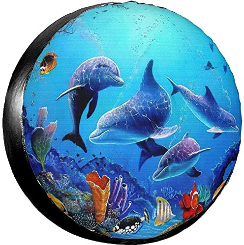 456 Autoreifen Sea Ocean Dolphin Tropische Fische Korallen Schwimmen Unterwasserwelt Premium Reifentaschen Uv-Schutz Autorädertaschen Für Caravan Truck Geburtstag 16inch