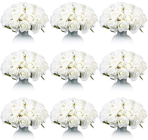 Jexine Künstliche Rosen, Blumenstrauß, Seide, realistische Blumen, Massenaufsätze, DIY, Braut, künstliche Rosen für Zuhause, Braut, Hochzeit, Party, Dekorationen, Weiß, 120 Stück