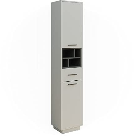 Vicco Badschrank Beatrice, Grau/Anthrazit, 38 x 190 cm | mit Türen, Schubladen und Fächern, zur Aufbewahrung von Badutensilien und kompatibel mit Beatrice