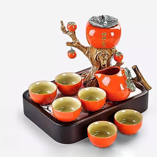 SciAza teekanne mit stövchen Matcha Tee Set Persimmon Ruyi Lazy Tea Maker, automatisches Teezubereitungs-Teeset(Color:4,Size:)